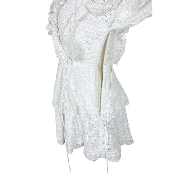 Shona Joy Ackley Broderie Frill Eyelet Mini Dress White Puff Sleeve Size 10 - Picture 7 of 9